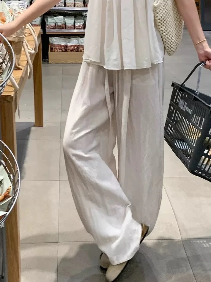 加加树亚麻天丝阔腿裤女夏薄款高腰垂感休闲拖地弯刀裤