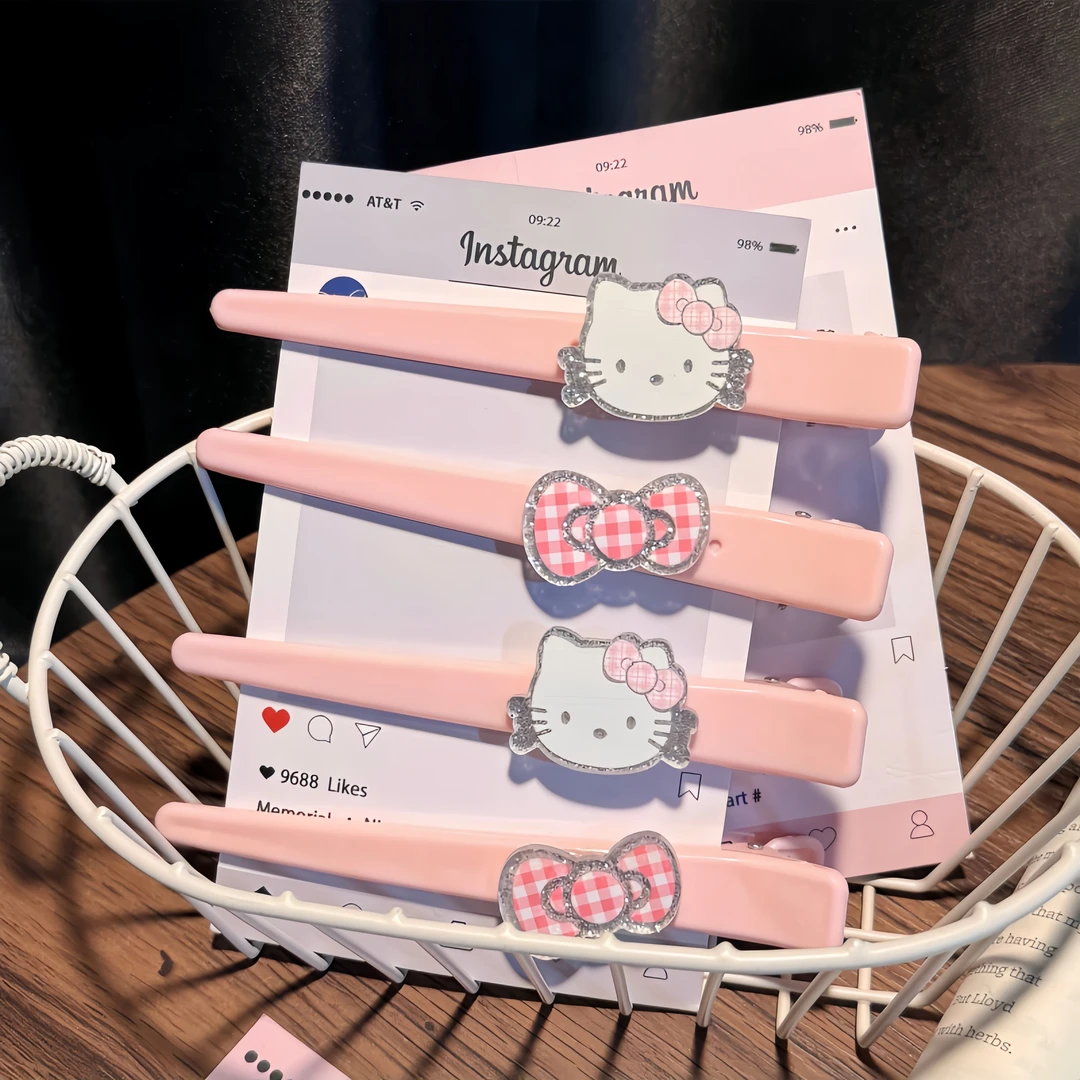 可爱Hellokitty无痕侧边刘海夹子甜美少女心长款闪粉tk猫咪鸭嘴夹
