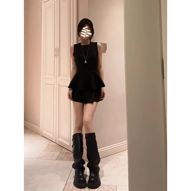 2025夏季新款女法式气质修身花苞圆领无袖上衣百搭高腰显瘦半身裙