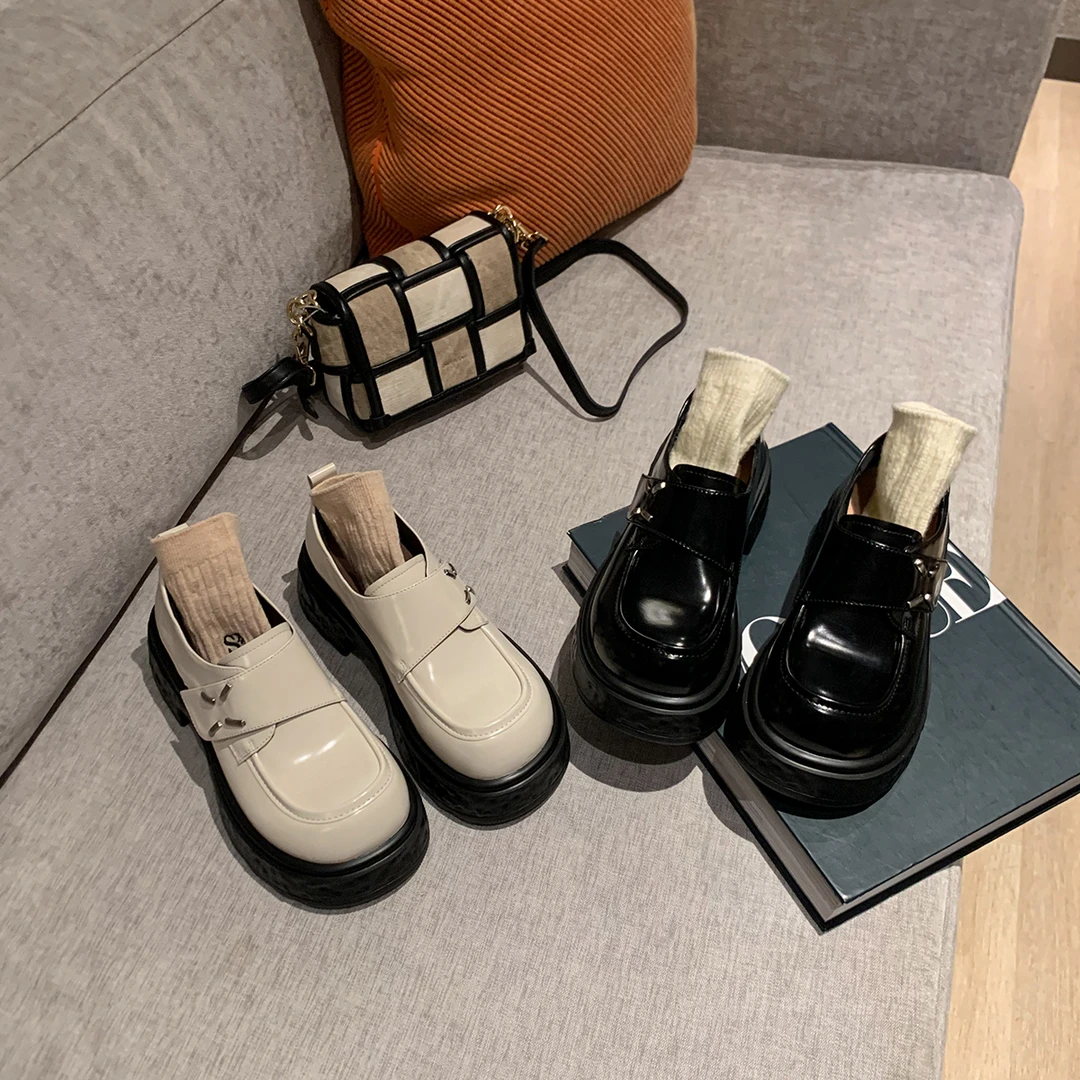 （清仓06）厚底魔术贴乐福鞋女2025春季新款百搭单鞋子学院风JK