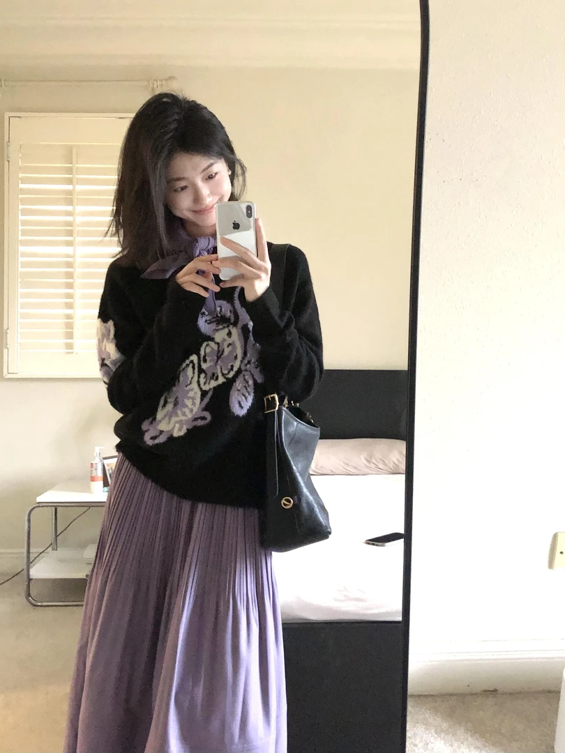 紫色针织毛衣百搭半身裙女早春2025新款高级感开春韩系穿搭一整套