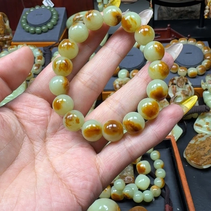 云***竹未镶嵌手链岫岩河磨玉（透闪石质玉）