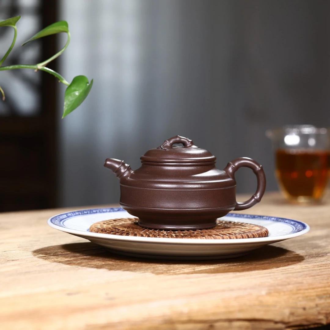 经典竹器新品【双线竹鼓】精选原矿黑星土泥料手制280cc