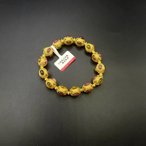 珍藏 铜鎏金花丝嵌多宝手串 重25g 珠径13mm