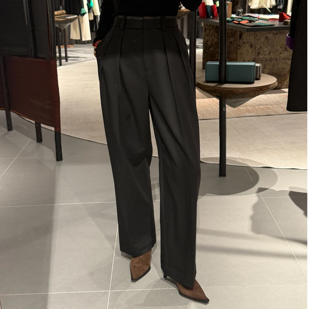 德玺见萩 打褶丝毛西装阔腿长裤 QZWF3K001