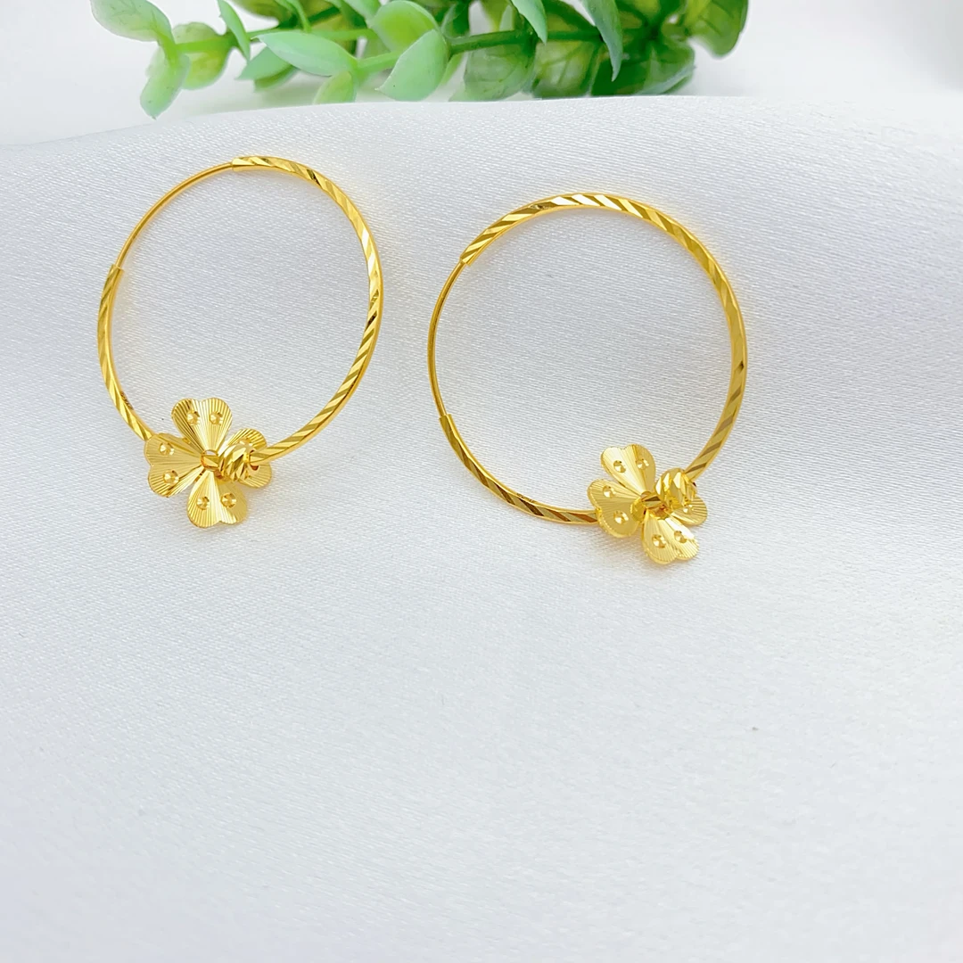 老庙黄金2 足金5G精工时尚经典四叶草妈妈款金耳圈4.33克