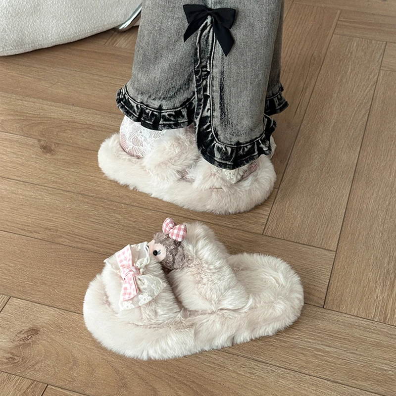 时尚百搭卡通动漫奶呼呼毛毛拖女鞋2025年秋冬季舒适新款居家女鞋