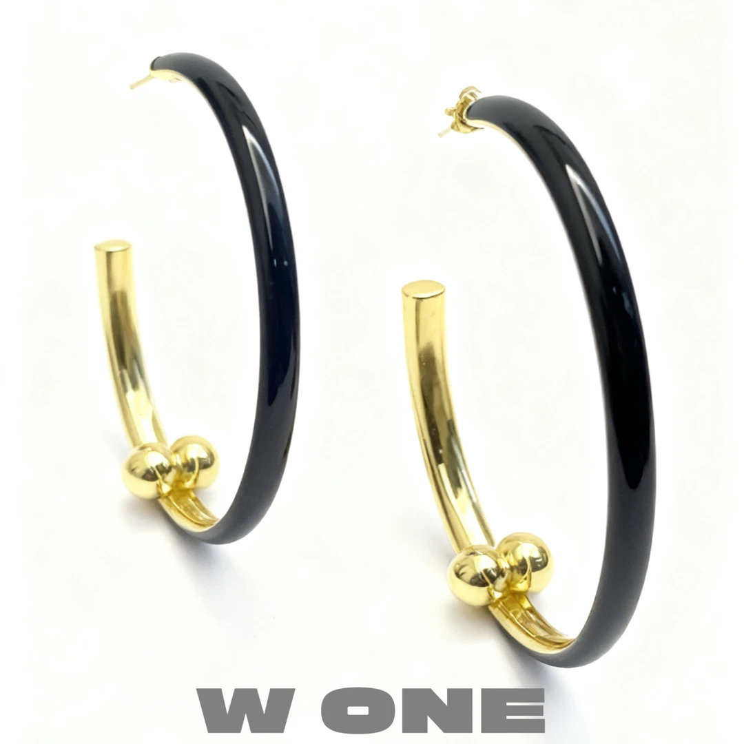 铜合金珐琅耳饰 【W ONE】原创设计黑金滴釉金珠大圈耳环