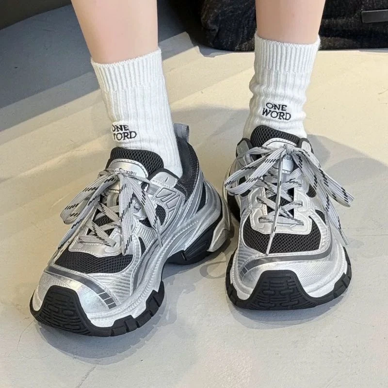 羽22706特材厚底老爹鞋爆款系带拼色运动休闲百搭潮流女鞋复古