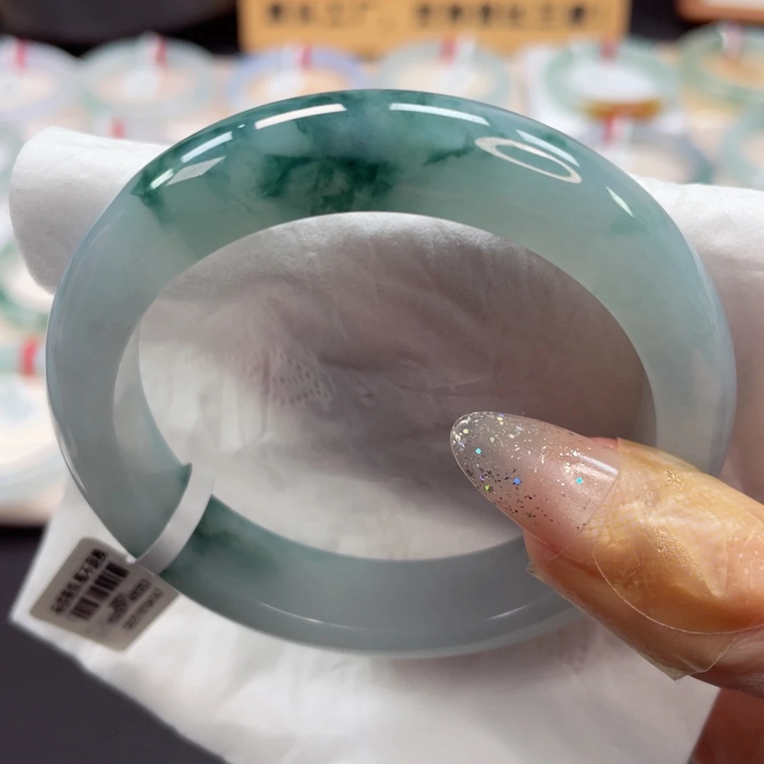 未镶嵌手镯翡翠57.5种老胶润水墨兰花45号