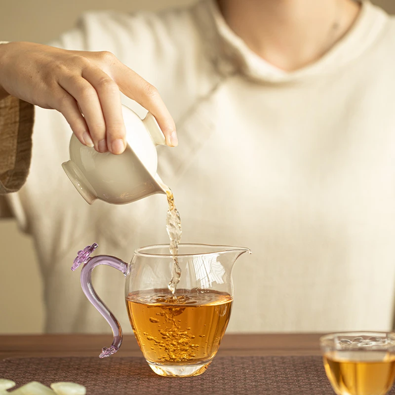紫色如意公道杯加厚耐热玻璃分茶器高档家用防烫功夫茶海A13042