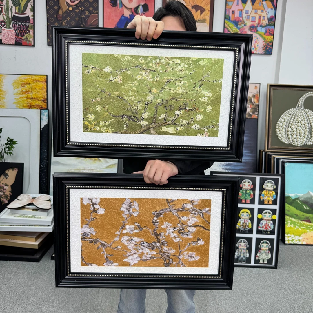 梵高杏花中式复古花卉装饰画复古文艺高级感卧室壁画装饰画4060