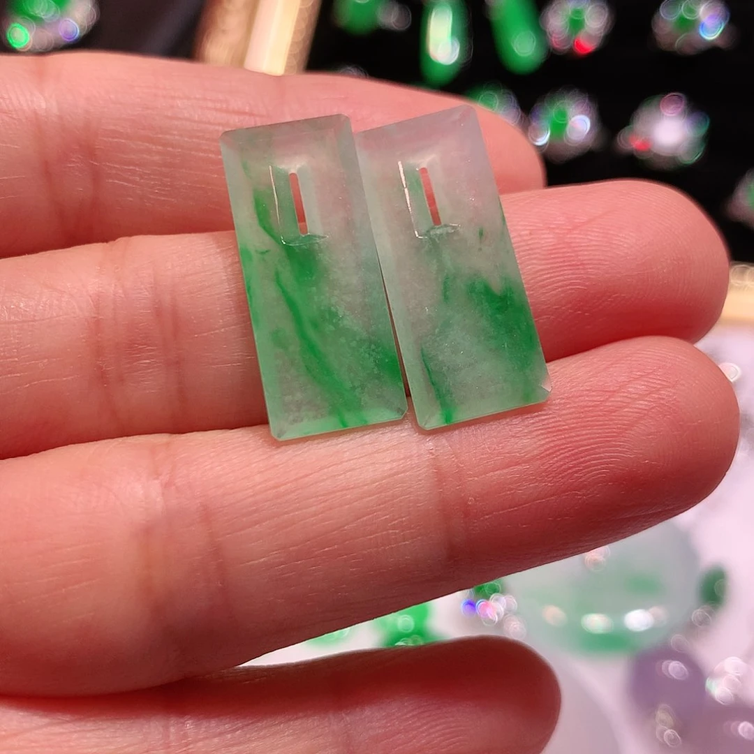 未镶嵌翡翠耳饰冰飘花方糖