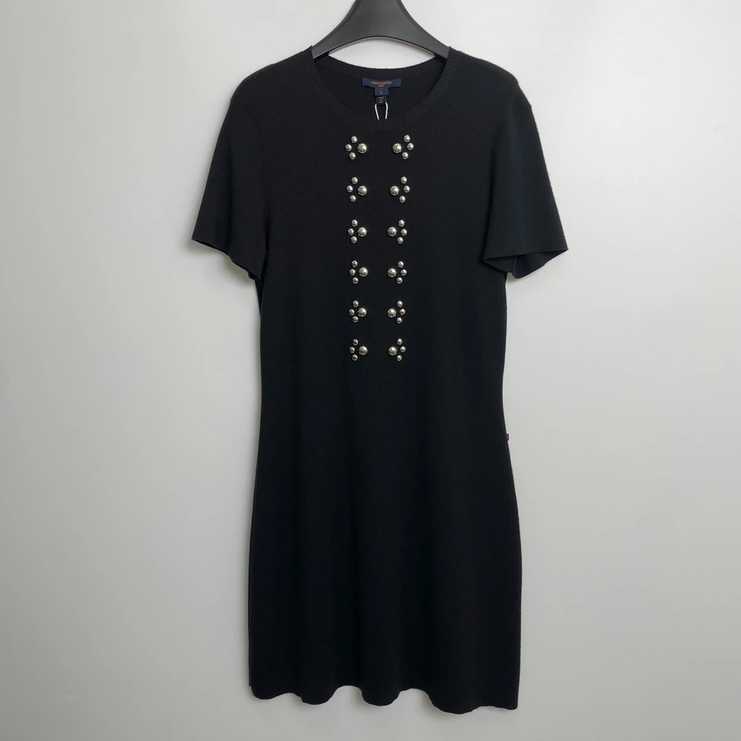 99新 LouisVuitton/路易威登 D500612/铆钉针织短袖连衣裙/L码
