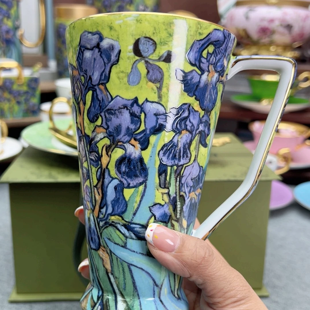 自然写生鸢尾花马克杯500毫升礼盒