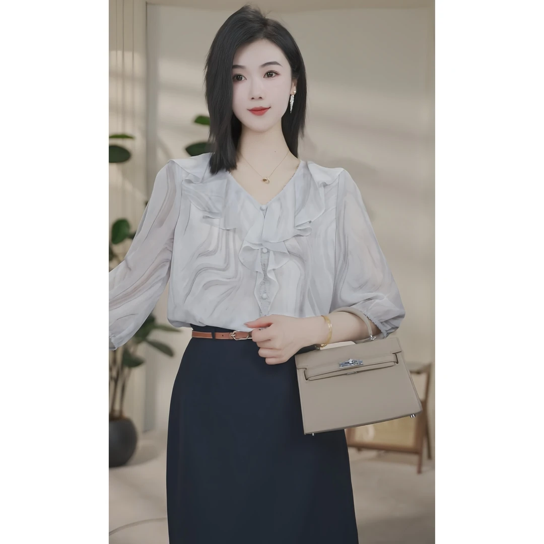 【杨杨专属】夏季透气法式衬衫设计感百搭气质显瘦8592707水墨灰