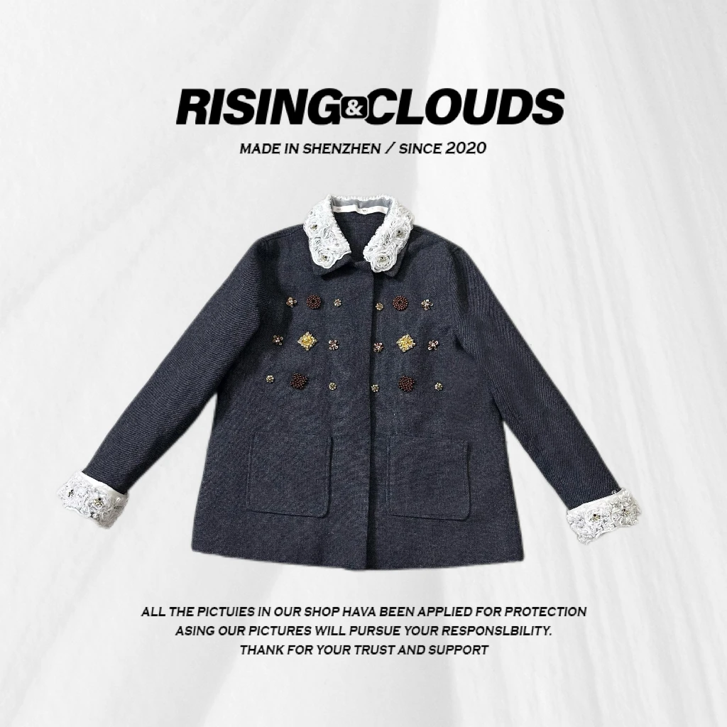 RISING&CLOUDS【小云姐】时尚舒适秋冬可拆卸领钉珠外套110479