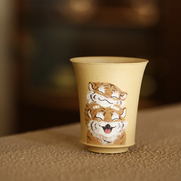 杯研所 | 闻香杯 不亦乐虎 本山绿泥 110c 萌趣泥绘 精品立体堆绘