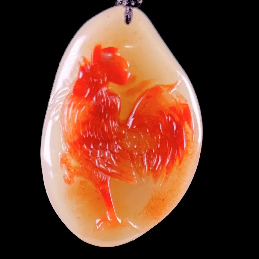 寿山巧雕寿山老性芙蓉石金鸡报喜挂件 重19.5克  尺寸4.2/3/0.9cm