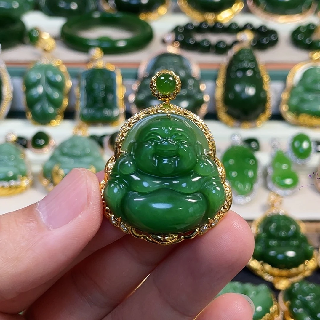 和田玉（碧玉）18K金镶嵌颈饰30mm