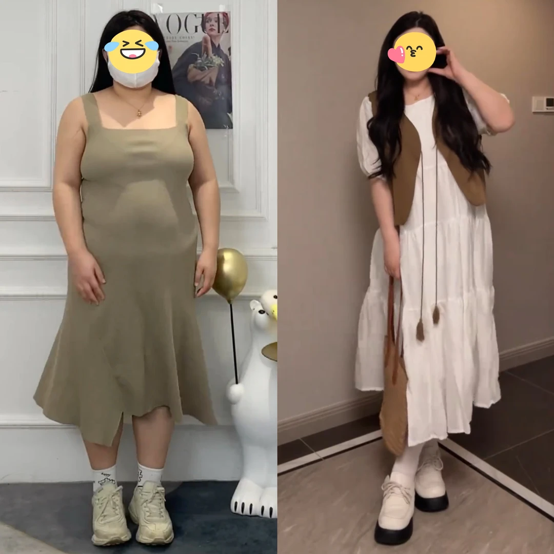 大码女装胖mm文艺风圆领短袖连衣裙+V领马甲2025夏季显瘦气质套装