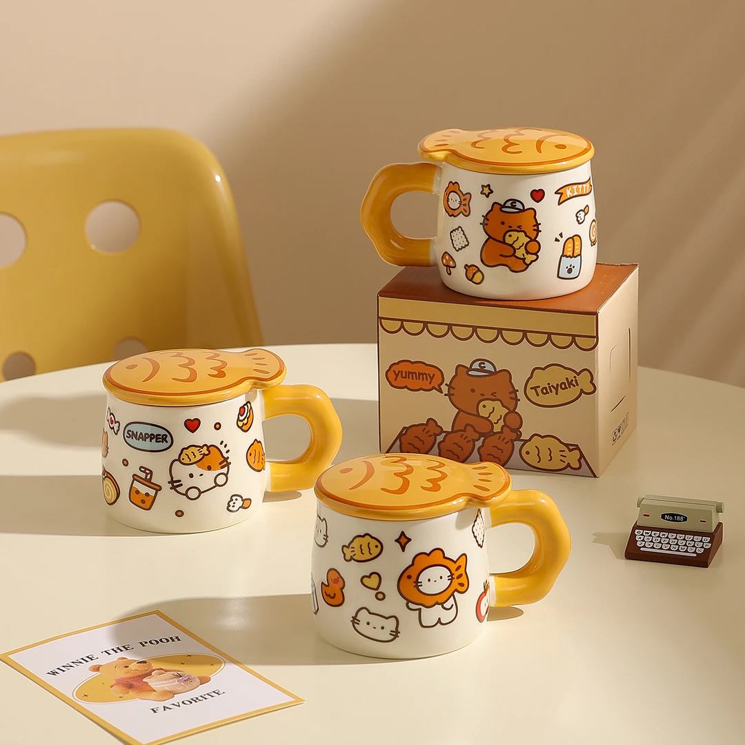 鲷鱼烧猫咪马克杯带盖创意陶瓷杯子伴手礼家用儿童水杯女生高颜值