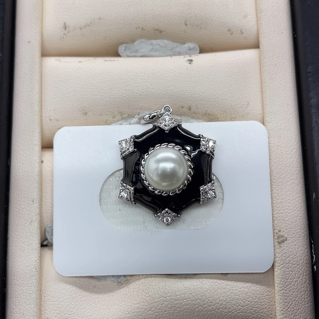 颈饰海水珍珠银S925镶嵌干枯玫瑰吊坠