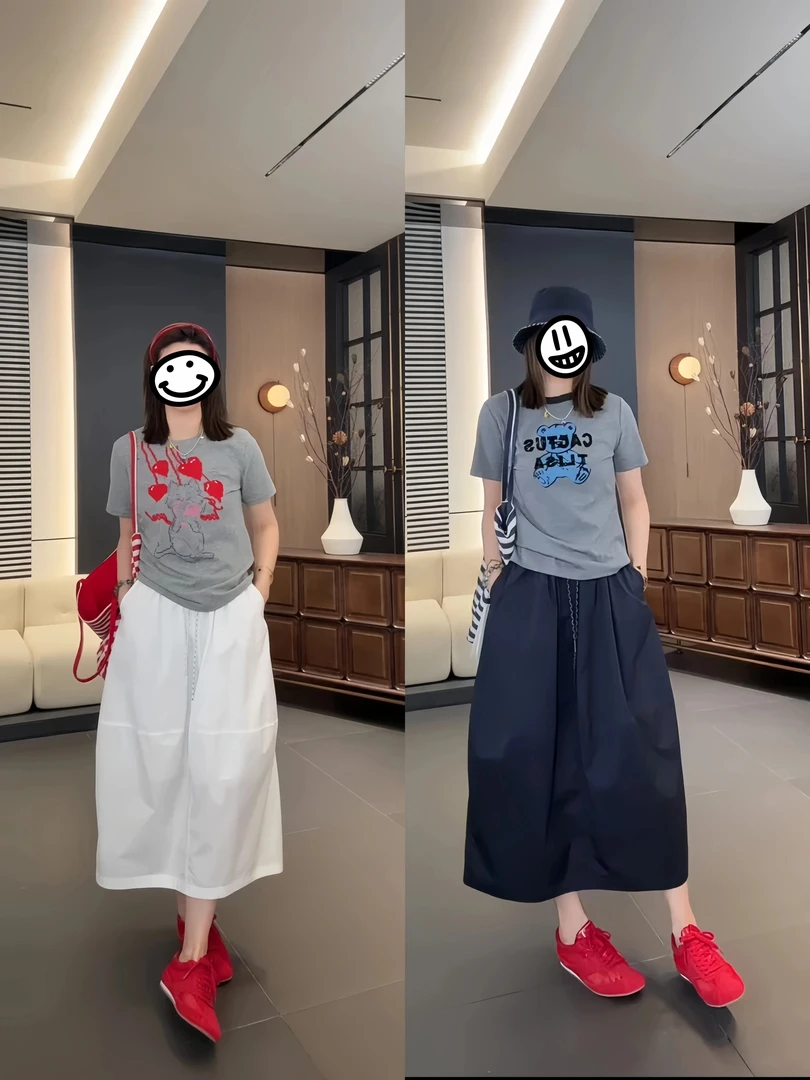 【茧型花苞裙】定制款韩系风半身裙女夏季新款时尚抽绳松紧腰花苞裙