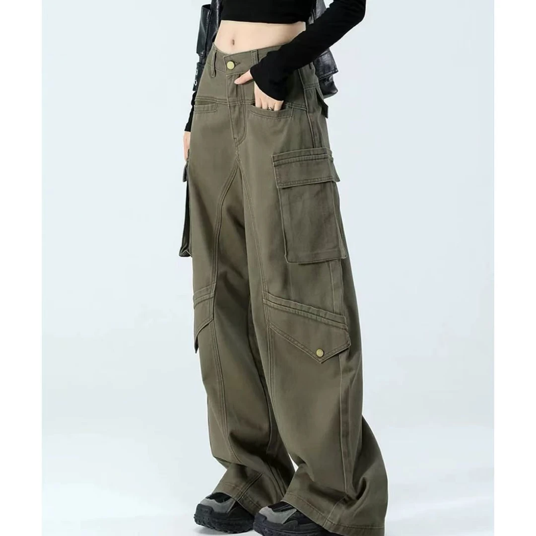 徐秋阳  军绿工装裤  秋季新款百搭时尚休闲显瘦牛仔裤9412