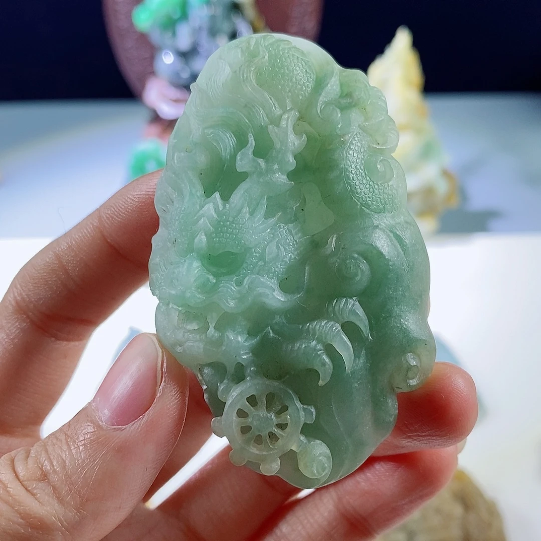 定制翡翠未镶嵌天然a货翡翠果绿龙牌