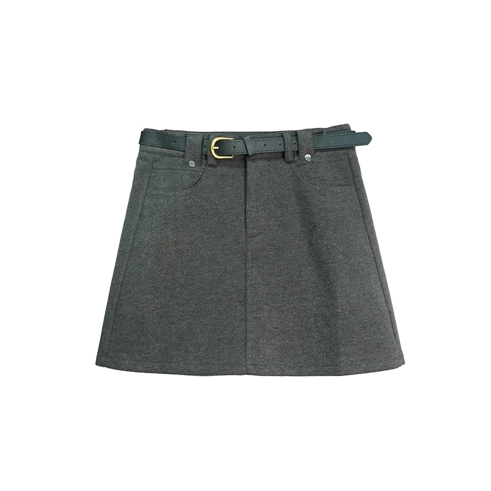 X8660【上新】辣妹复古风百搭半身裙高腰显瘦性感（赠腰带）3D