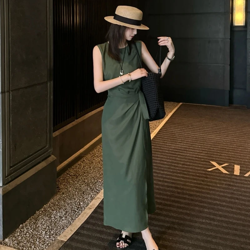 法式气质绑带收腰显瘦连衣裙女2025夏季新款轻奢高级感开叉长裙子