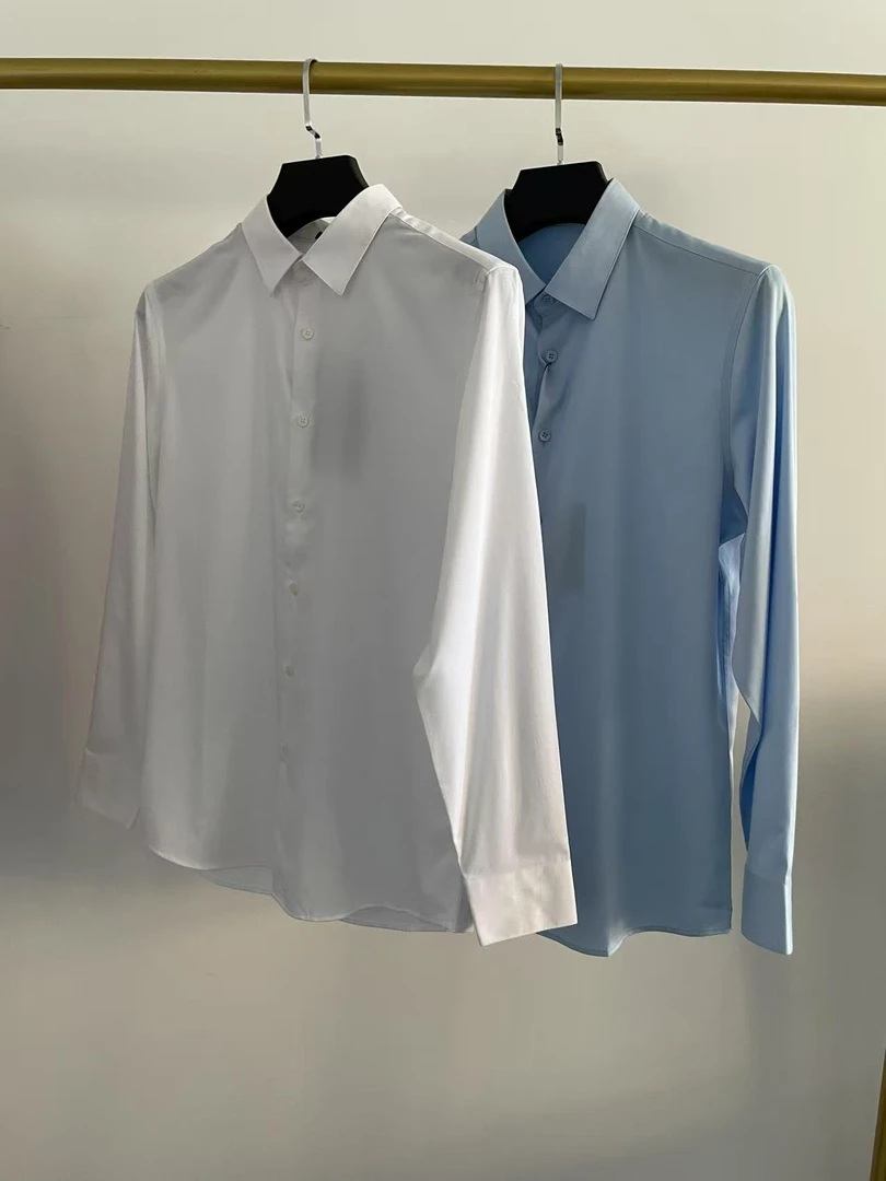 cs124男士高级感商务绅士翻领纯色长袖休闲衬衫