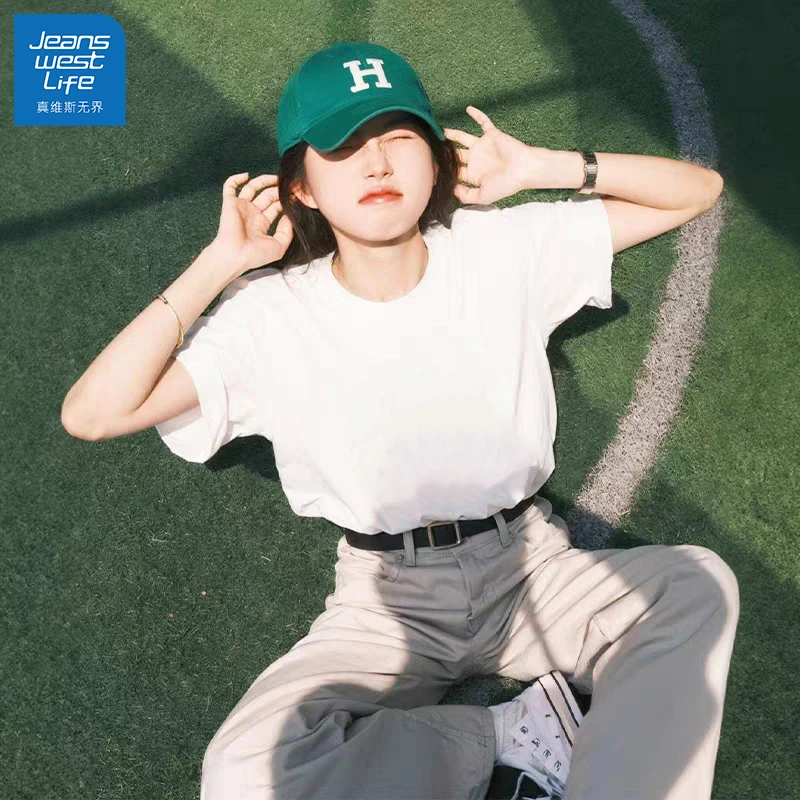 真维斯无界宽松圆领短袖春夏季新款百搭时尚休闲简约纯棉T恤小众