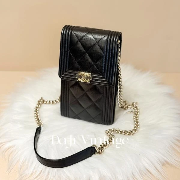 大吉中古/Chanel香奈儿黑金leboy手机包斜挎包