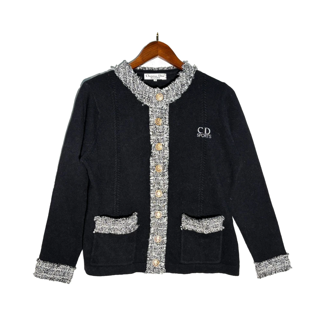 95新 DIOR/迪奥 CD刺绣拼色针织毛衣开衫外套/fy1804