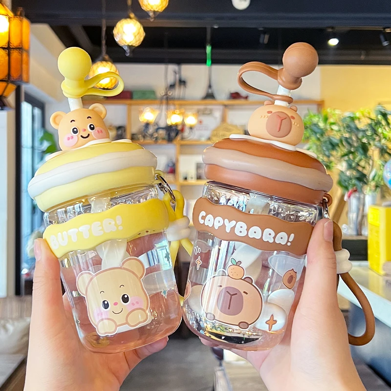 卡皮巴拉儿童水杯可爱女生高颜值夏天2025新款学生上学专用搅拌杯