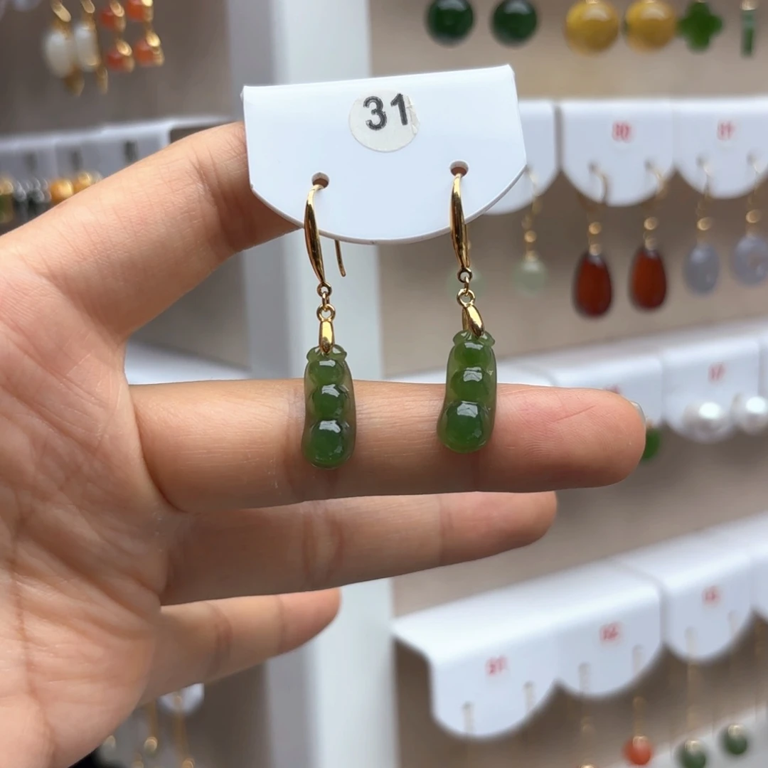 和田玉银S925镶嵌耳饰