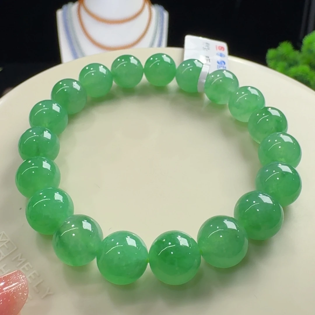 翡翠未镶嵌手链强推！！！冰绿满色单圈卡10mm