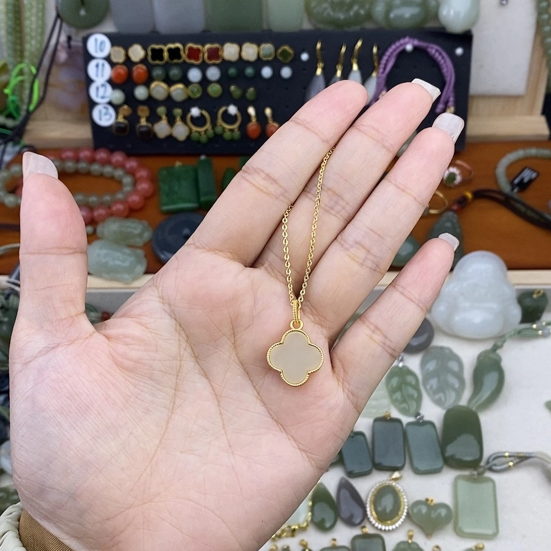 和田玉银S925镶嵌吊坠(不含链)