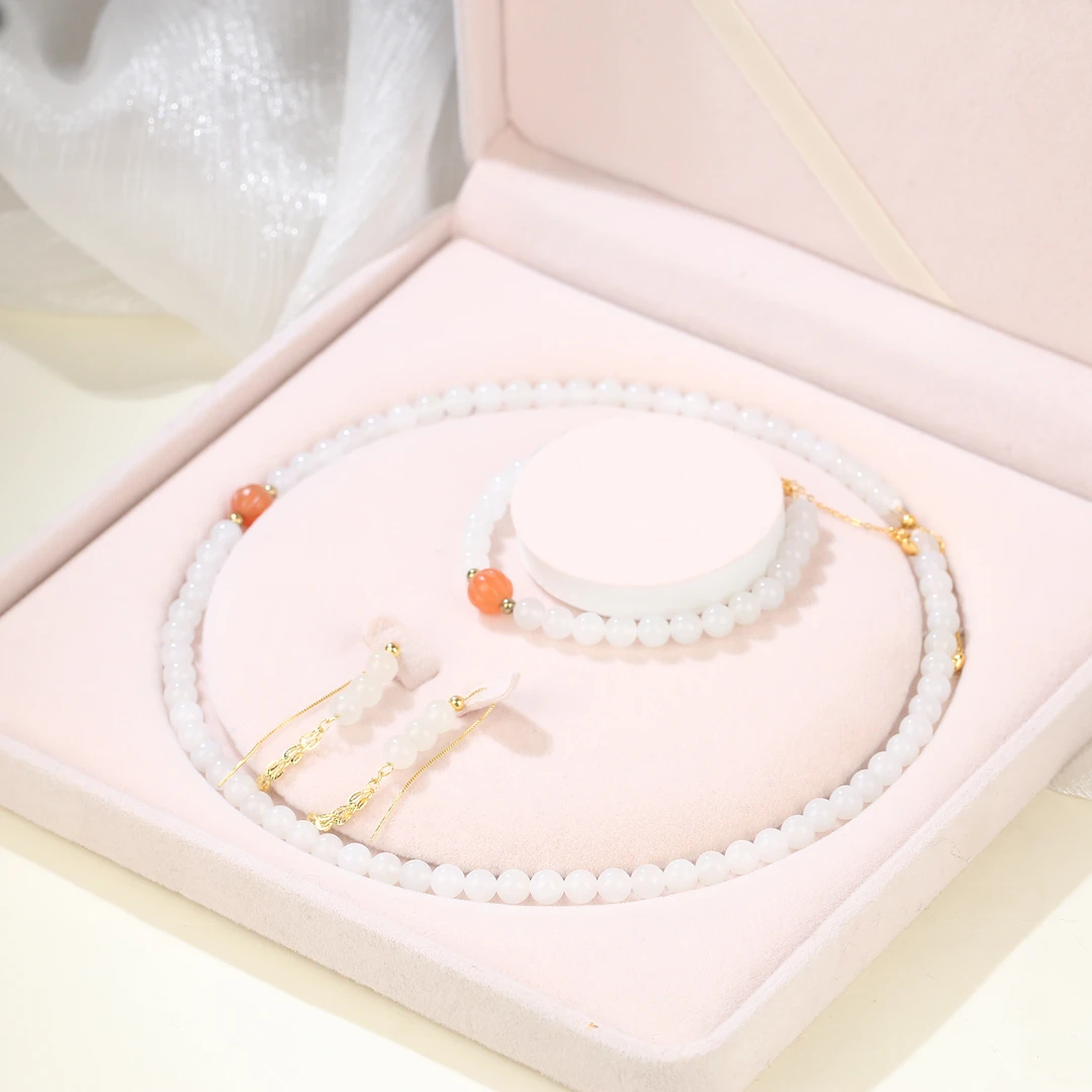 【麦子家族】天然和田玉项链耳坠手串整套发时尚XL405