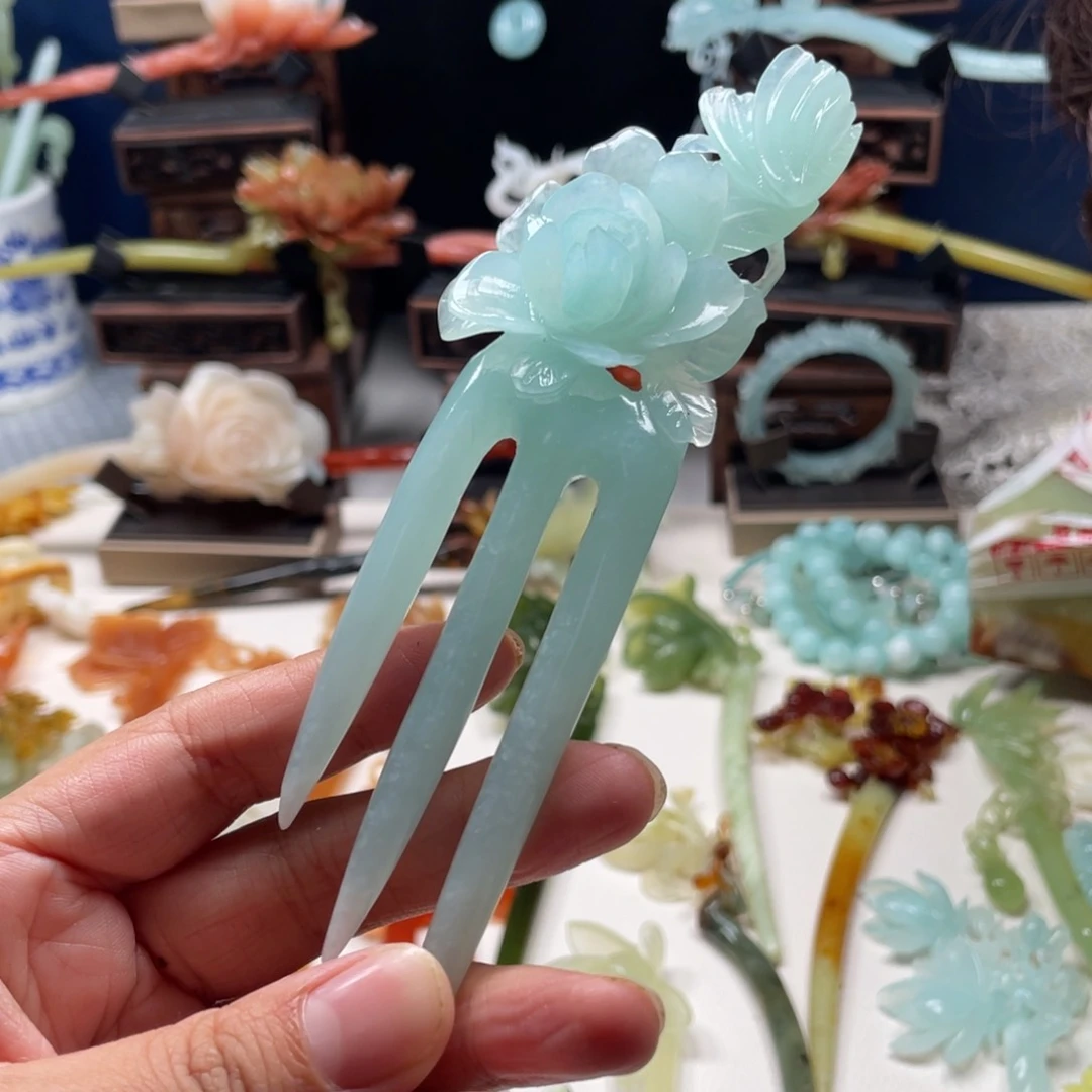 【闪购商品】蛇纹石玉发饰未镶嵌j****g