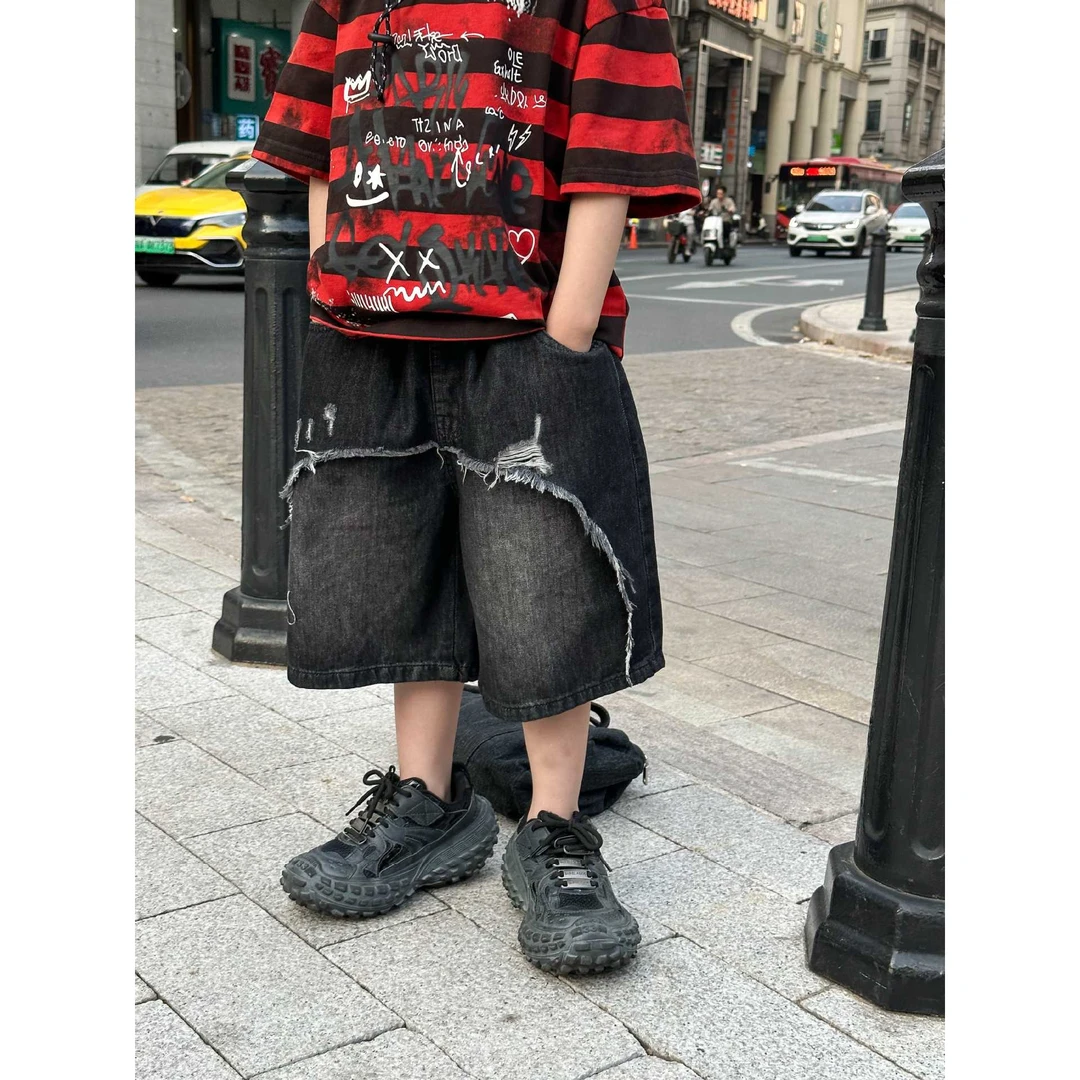 2025年夏季新款儿童牛仔裤男童裤子中小童韩版时尚百搭短中裤潮酷