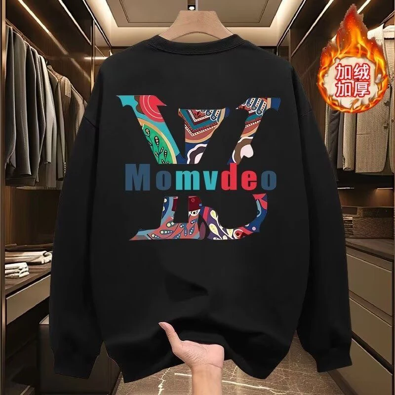 欧站潮牌休闲男士新款印花字母加绒圆领宽松秋冬百搭卫衣长袖上衣