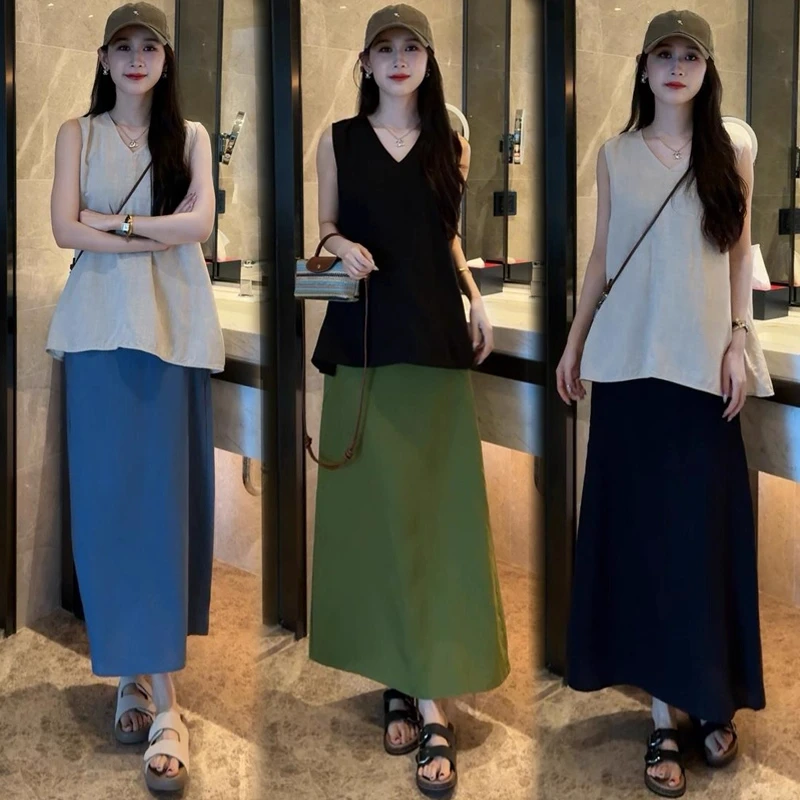 时尚套装裙女2025夏季新款时髦洋气宽松无袖上衣半身裙气质两件套