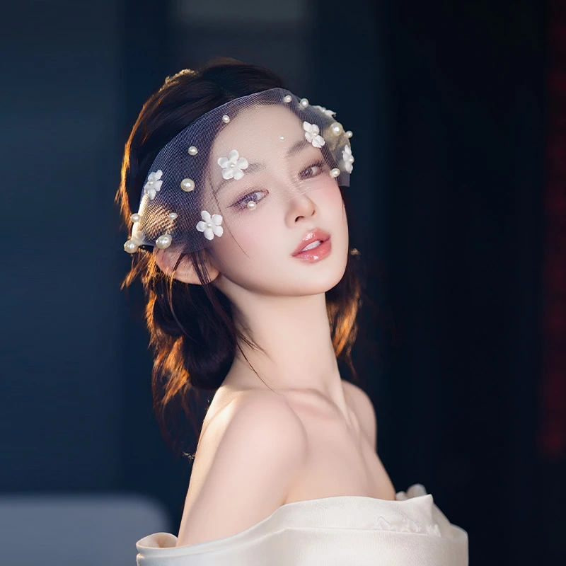 合金布艺婚庆饰品 新娘发饰白色花朵仙气甜美氛围婚纱配饰MC3188