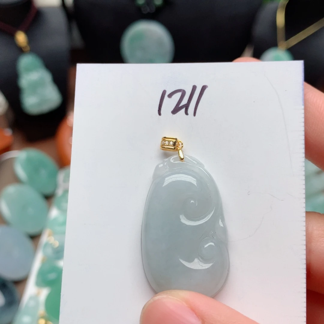 翡翠颈饰银S925镀金镶嵌吊坠