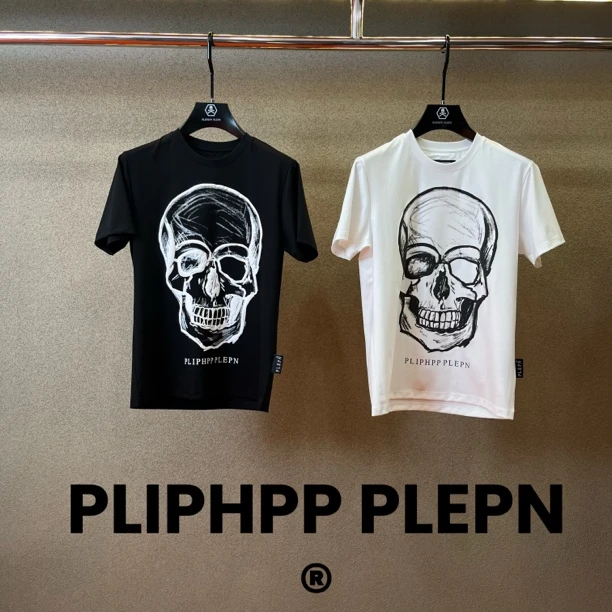 PLIPHPP PLEPN正品PP潮奢休闲夏季骷髅头发泡直绒男士短袖T恤1701