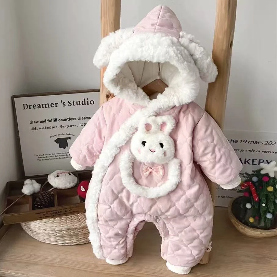 【呆萌小兔】女宝宝新品棉服冬装哈衣洋气加厚柔软外出服可爱爬服