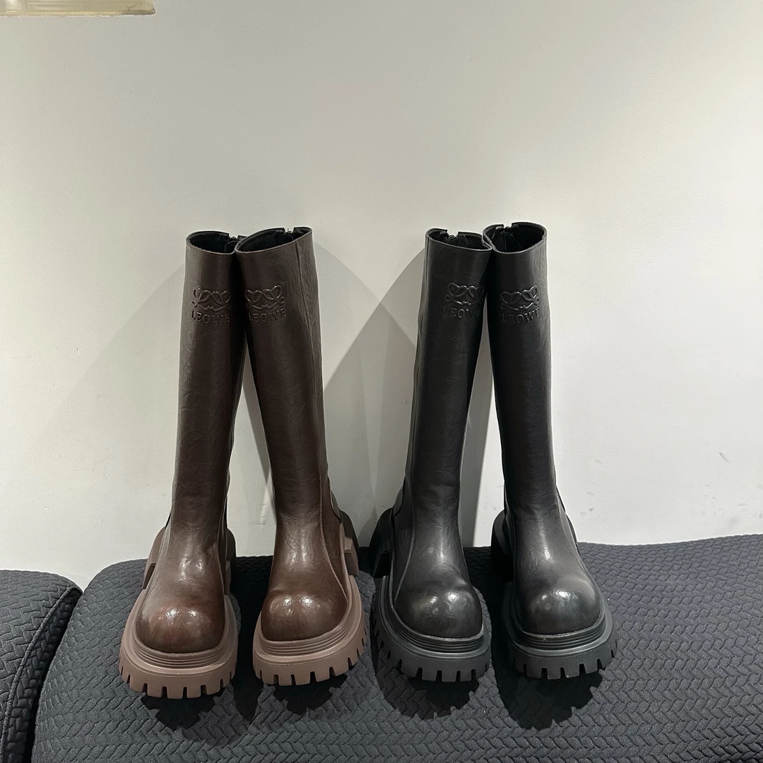 2025秋季新品时装靴马丁靴长筒骑士过膝时尚棕色中筒靴中筒靴